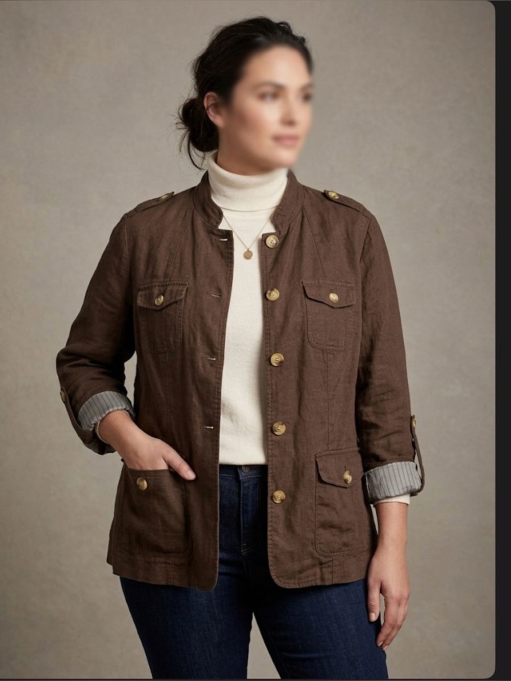 Coldwater Creek Brown Utility Jacket with Gold Buttons